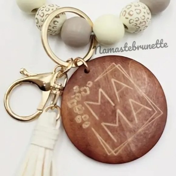 Wooden Beaded Mama Keychain Bag Charm With Blue Tassel - Picture 6 of 11